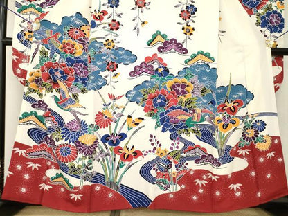 平和屋着物●豪華振袖　紅型　流水花鳥文　正絹　逸品　AABL5551ck