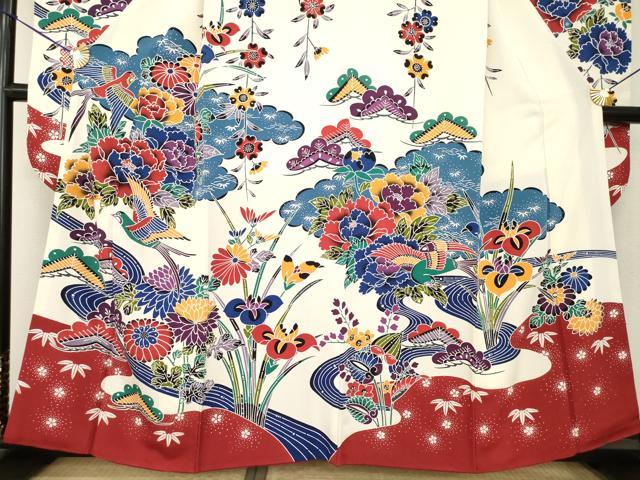 平和屋着物●豪華振袖　紅型　流水花鳥文　正絹　逸品　AABL5551ck