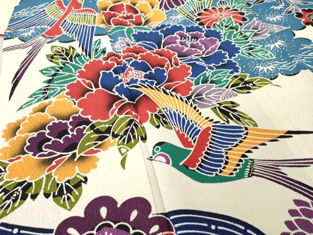平和屋着物●豪華振袖　紅型　流水花鳥文　正絹　逸品　AABL5551ck