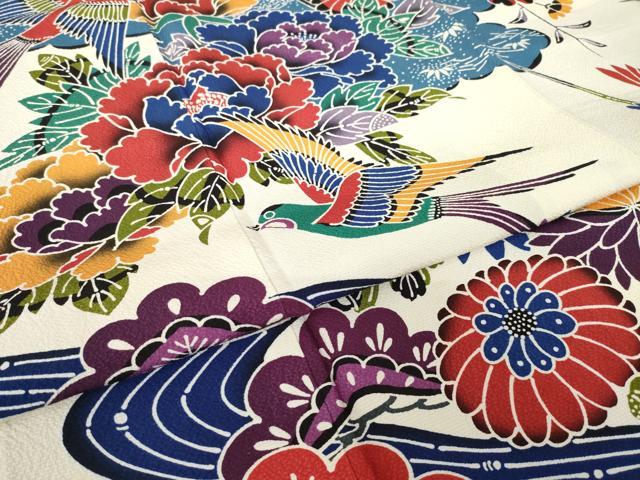 平和屋着物●豪華振袖　紅型　流水花鳥文　正絹　逸品　AABL5551ck