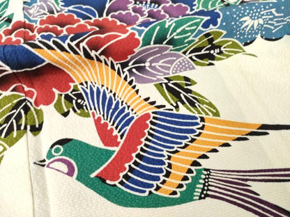 平和屋着物●豪華振袖　紅型　流水花鳥文　正絹　逸品　AABL5551ck