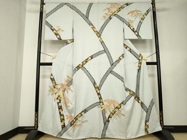 平和屋着物●訪問着　駒刺繍　笹花文　金彩　正絹　逸品　AABL5552ck