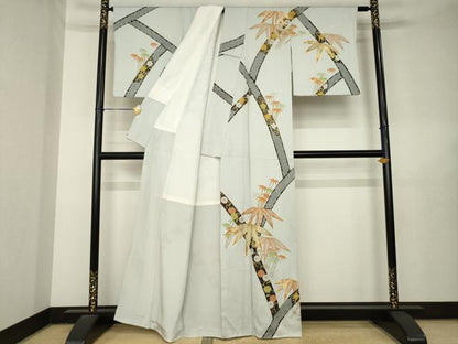 平和屋着物●訪問着　駒刺繍　笹花文　金彩　正絹　逸品　AABL5552ck