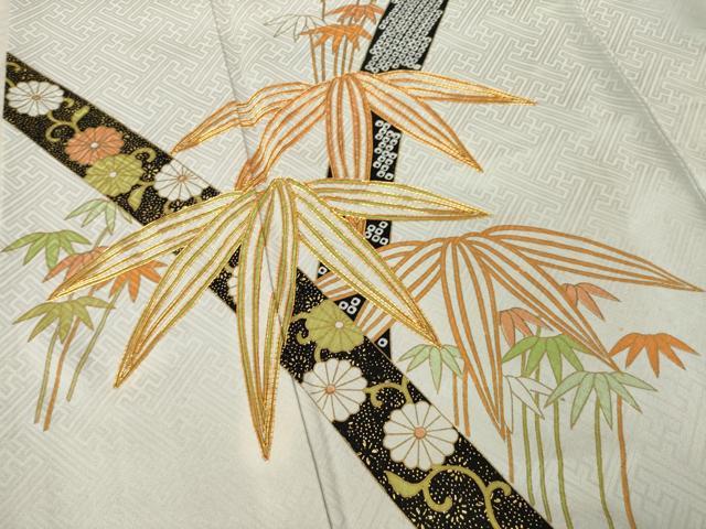 平和屋着物●訪問着　駒刺繍　笹花文　金彩　正絹　逸品　AABL5552ck