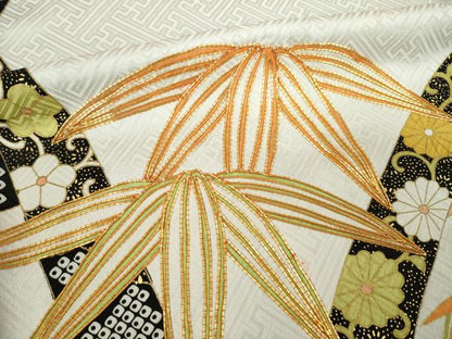 平和屋着物●訪問着　駒刺繍　笹花文　金彩　正絹　逸品　AABL5552ck