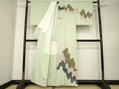 平和屋着物●訪問着　絞り　駒刺繍　道長花文　銀彩　正絹　逸品　未使用　AABL5555ck