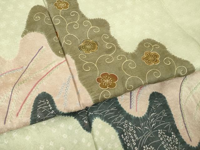 平和屋着物●訪問着　絞り　駒刺繍　道長花文　銀彩　正絹　逸品　未使用　AABL5555ck