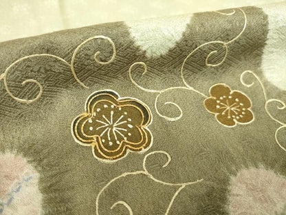 平和屋着物●訪問着　絞り　駒刺繍　道長花文　銀彩　正絹　逸品　未使用　AABL5555ck