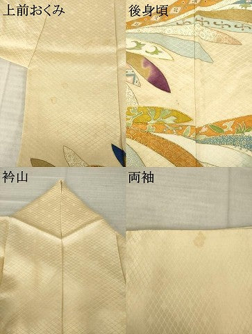 平和屋着物●豪華色留袖　駒刺繍　舞花文　金彩　正絹　逸品　AABL5556ck