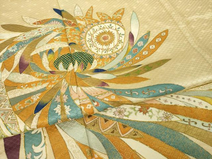 平和屋着物●豪華色留袖　駒刺繍　舞花文　金彩　正絹　逸品　AABL5556ck