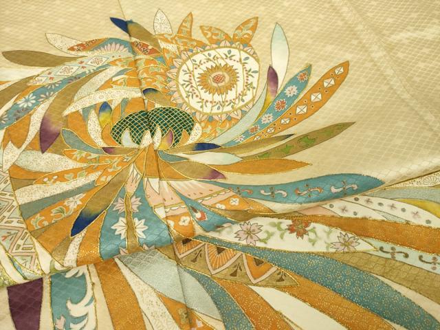 平和屋着物●豪華色留袖　駒刺繍　舞花文　金彩　正絹　逸品　AABL5556ck