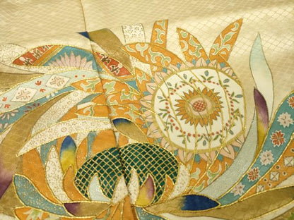 平和屋着物●豪華色留袖　駒刺繍　舞花文　金彩　正絹　逸品　AABL5556ck