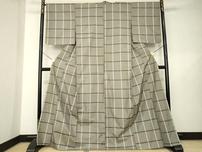 平和屋着物●上質な紬　格子　正絹　逸品　AABL5565ck