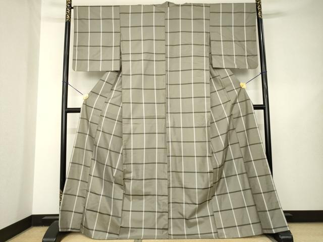 平和屋着物●上質な紬　格子　正絹　逸品　AABL5565ck