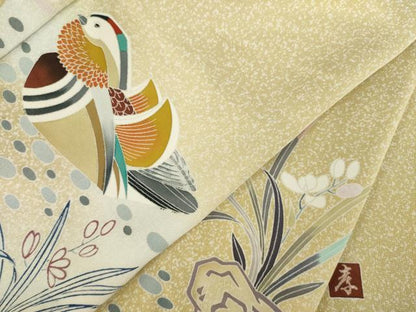 平和屋着物●訪問着　友禅　作家物　鴛鴦花文　暈し染め　正絹　逸品　AABL5566ck