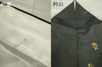 平和屋着物●本場縞大島紬　訪問着　総刺繍　草花文　黒地　ロング丈　正絹　逸品　AABL5567ck