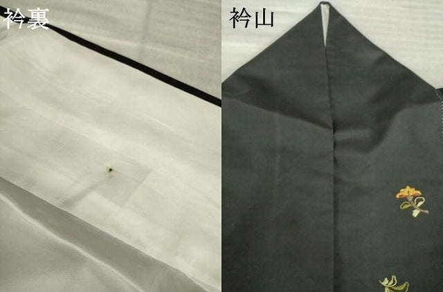 平和屋着物●本場縞大島紬　訪問着　総刺繍　草花文　黒地　ロング丈　正絹　逸品　AABL5567ck