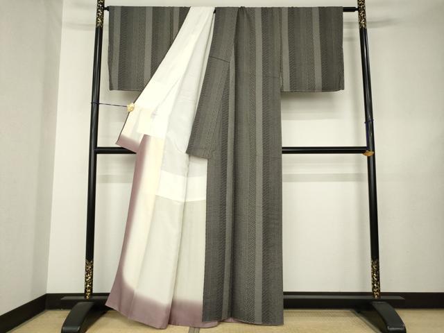 平和屋着物●江戸小紋　間道　黒地　正絹　逸品　AABL5568ck