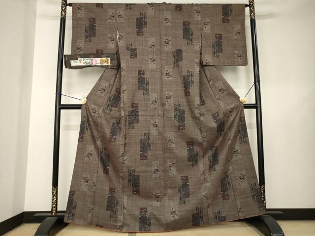 平和屋着物●本場大島紬　純泥染め　7マルキ　短冊花文　徳重秀作　証紙付き　正絹　逸品　AABL5575ck