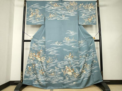 平和屋着物●訪問着　駒刺繍　花籬文　金彩　正絹　逸品　AABL5576ck