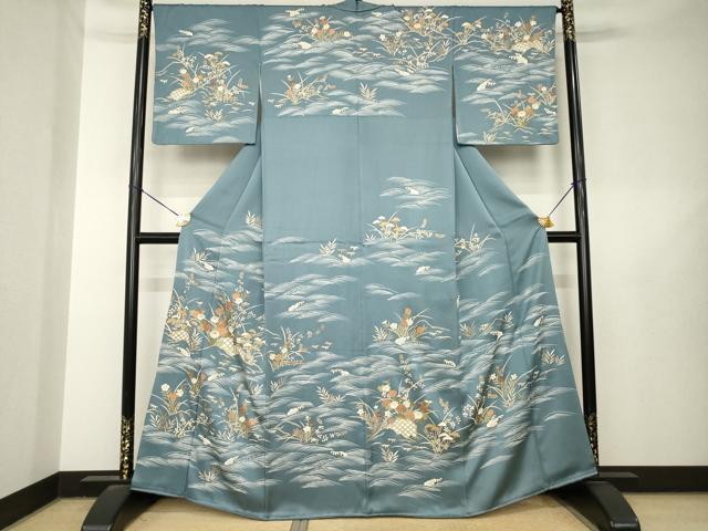 平和屋着物●訪問着　駒刺繍　花籬文　金彩　正絹　逸品　AABL5576ck