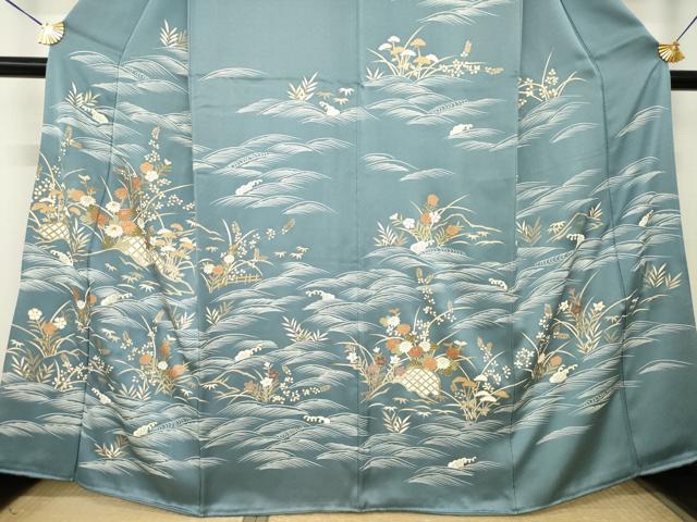 平和屋着物●訪問着　駒刺繍　花籬文　金彩　正絹　逸品　AABL5576ck