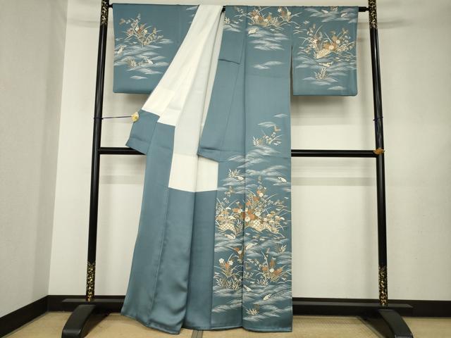平和屋着物●訪問着　駒刺繍　花籬文　金彩　正絹　逸品　AABL5576ck