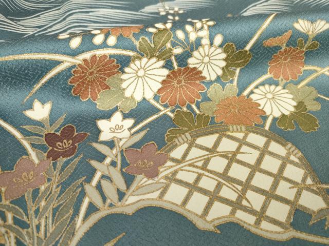 平和屋着物●訪問着　駒刺繍　花籬文　金彩　正絹　逸品　AABL5576ck