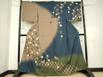 平和屋着物●訪問着　花蝶文　暈し染め　金彩　正絹　逸品　AABL5580ck