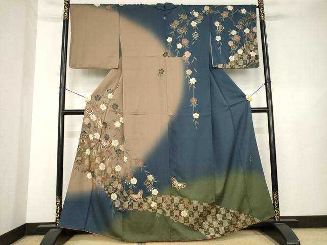 平和屋着物●訪問着　花蝶文　暈し染め　金彩　正絹　逸品　AABL5580ck