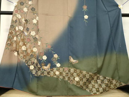 平和屋着物●訪問着　花蝶文　暈し染め　金彩　正絹　逸品　AABL5580ck
