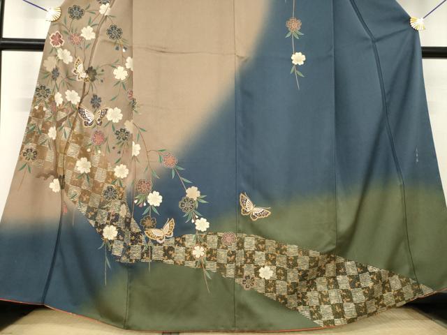 平和屋着物●訪問着　花蝶文　暈し染め　金彩　正絹　逸品　AABL5580ck