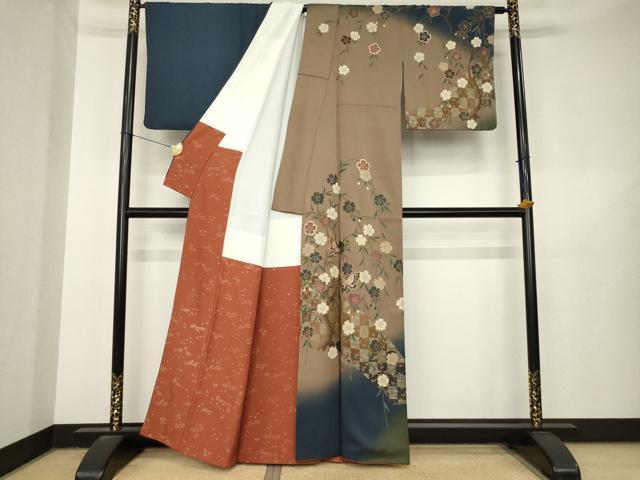 平和屋着物●訪問着　花蝶文　暈し染め　金彩　正絹　逸品　AABL5580ck