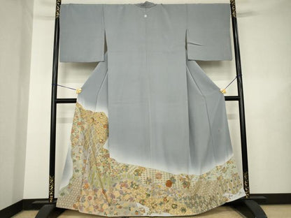 平和屋着物●豪華色留袖　作家物　総刺繍　道長花文　金糸　正絹　逸品　AABL5583ck
