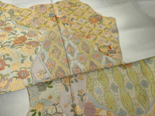 平和屋着物●豪華色留袖　作家物　総刺繍　道長花文　金糸　正絹　逸品　AABL5583ck