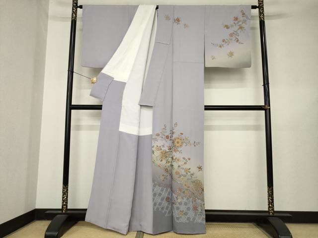 平和屋着物●訪問着　総刺繍　飾花文　暈し染め　正絹　逸品　AABL5584ck