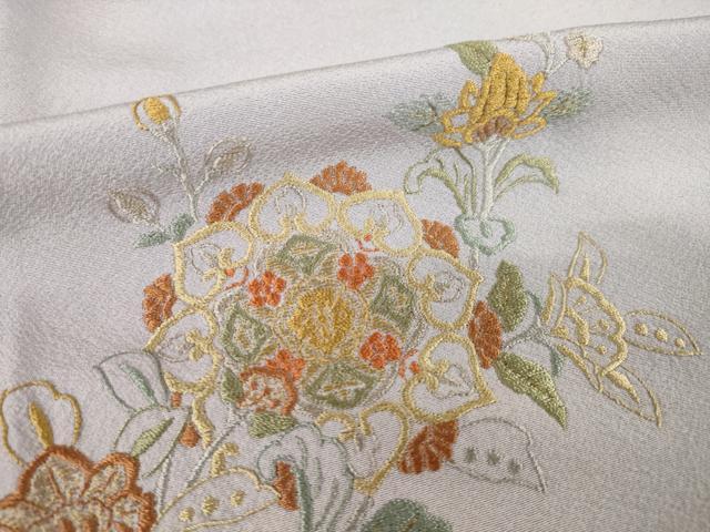 平和屋着物●訪問着　総刺繍　飾花文　暈し染め　正絹　逸品　AABL5584ck