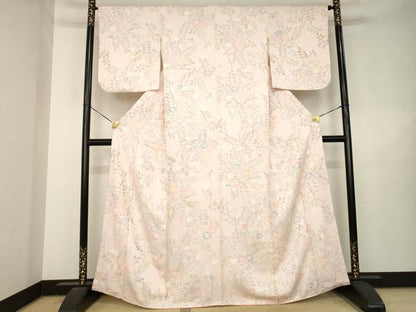 平和屋着物●上質な小紋　地紋起こし　草花文　正絹　逸品　AABL5590ck