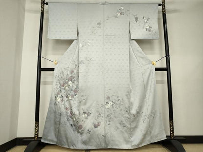 平和屋着物●訪問着　総刺繍　翠山刺繍　草花文　暈し染め　正絹　逸品　AABL5595ck