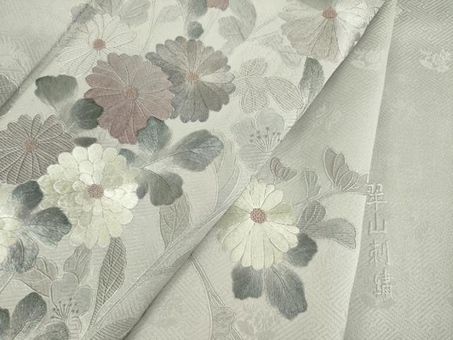 平和屋着物●訪問着　総刺繍　翠山刺繍　草花文　暈し染め　正絹　逸品　AABL5595ck
