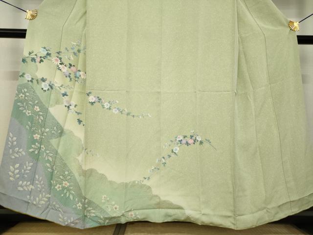 平和屋着物●訪問着　友禅　絞り　草花文　金彩　正絹　逸品　AABL5596ck
