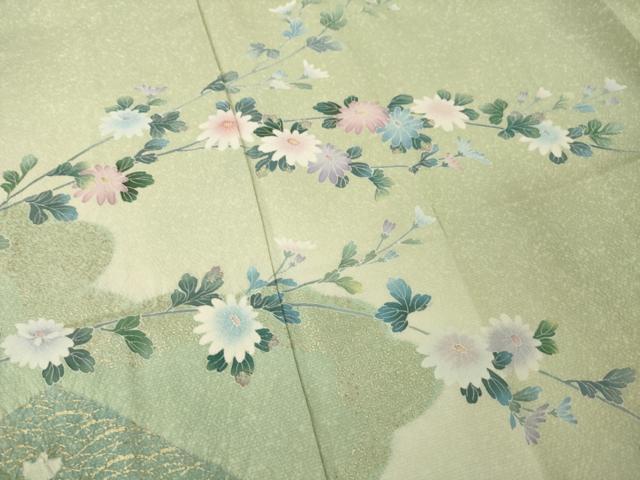 平和屋着物●訪問着　友禅　絞り　草花文　金彩　正絹　逸品　AABL5596ck