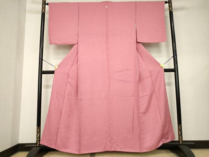 平和屋着物●上質な色無地　草花地紋　長春色　正絹　逸品　AABL5597ck