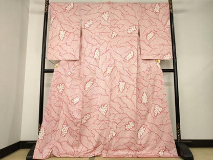 平和屋着物●上質な小紋　総絞り　葡萄蔦草文　ロング丈　正絹　逸品　AABL5606ck