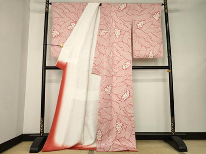 平和屋着物●上質な小紋　総絞り　葡萄蔦草文　ロング丈　正絹　逸品　AABL5606ck
