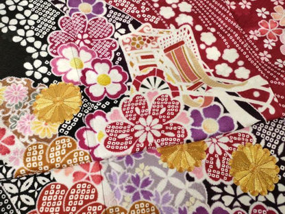平和屋着物●豪華振袖　駒刺繍　御所車舞花文　暈し染め　ロング丈　正絹　逸品　AABL5613ck