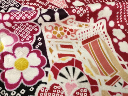 平和屋着物●豪華振袖　駒刺繍　御所車舞花文　暈し染め　ロング丈　正絹　逸品　AABL5613ck