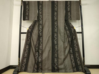 平和屋着物●本場大島紬　9マルキ　花唐草間道　正絹　逸品　未使用　AABL5616ck