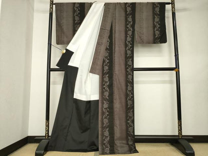 平和屋着物●本場大島紬　9マルキ　花唐草間道　正絹　逸品　未使用　AABL5616ck