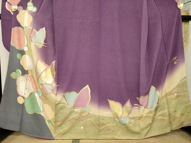 平和屋着物●ファッションブランド hiromichi nakano ヒロミチナカノ 振袖 駒刺繍 花蝶文 梅 暈し染め 金彩 正絹 逸品 AABL5617ck